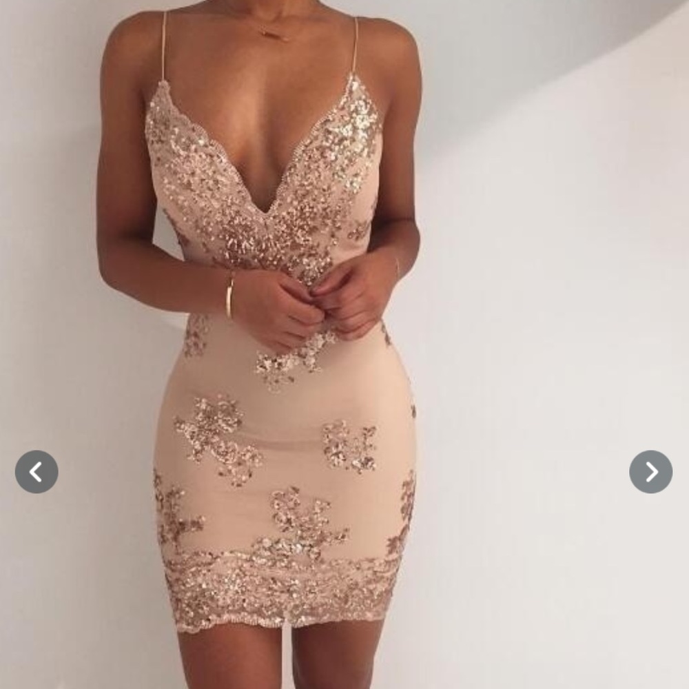 Womens Sequined Gold Sequin Dress